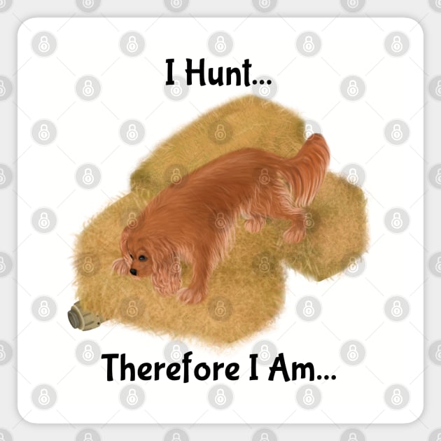 Cavalier King Charles Spaniel Barn Hunt, I Hunt Therefore I Am Sticker by Cavalier Gifts